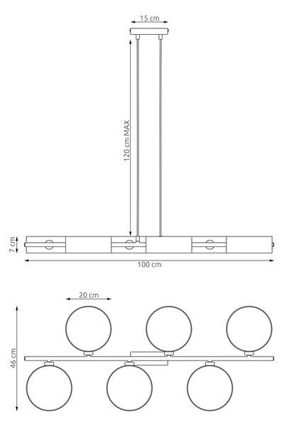 Závěsné svítidlo DRUMZ 6 – celočerné, textilní stínidla, 6× E14, šířka 100 cm