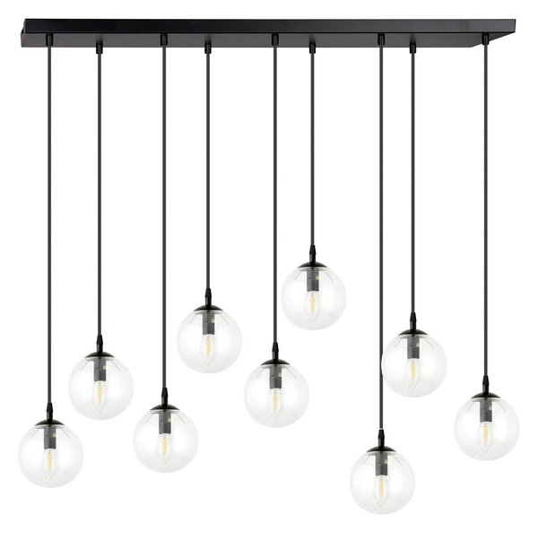 Závěsné svítidlo COSMO 9 – černé, čiré sklo, 9× E14, šířka 90 cm