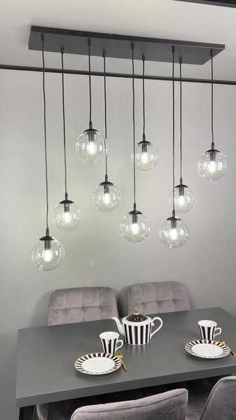Závěsné svítidlo COSMO 9 – černé, jantarové sklo, 9× E14, šířka 90 cm