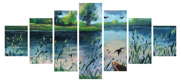 Obraz - Olejomalba, Letní podvečer u jezera (210x100 cm)
