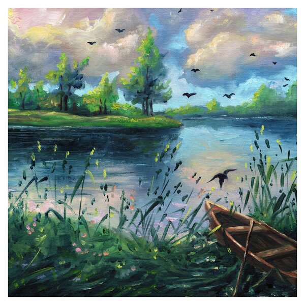 Obraz - Olejomalba, Letní podvečer u jezera (30x30 cm)