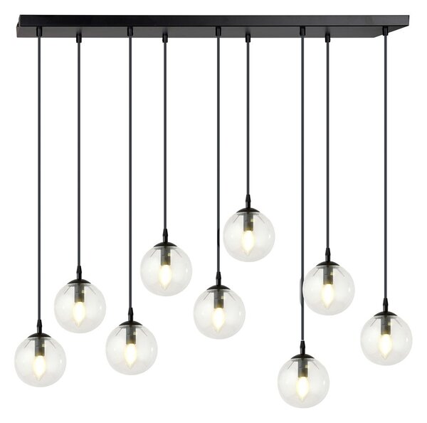 Závěsné svítidlo COSMO 9 – černé, čiré sklo, 9× E14, šířka 90 cm