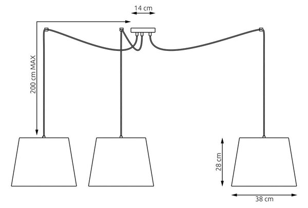 Závěsné svítidlo ASCOT 3 – černé, béžová textilní stínidla, 3× E27, šířka 200 cm