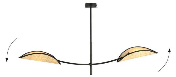 Stropní svítidlo LOTUS 2 – černé, hnědá textilní stínidla, 2× E14, šířka 102 cm