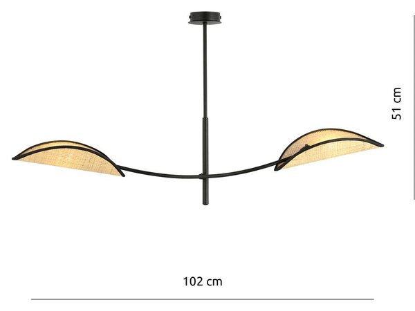 Stropní svítidlo LOTUS 2 – černé, hnědá textilní stínidla, 2× E14, šířka 102 cm