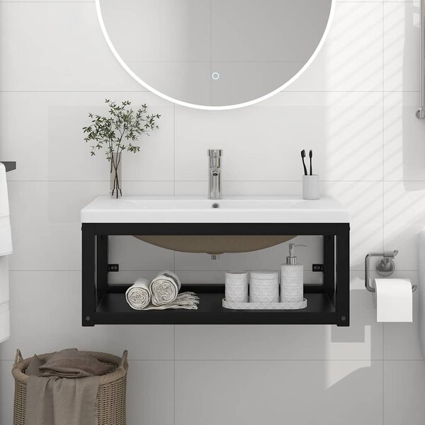 Koupelnový rám s vestavěným umyvadlem černý železo 3101384