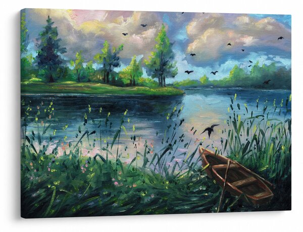 Obraz - Olejomalba, Letní podvečer u jezera (70x50 cm)