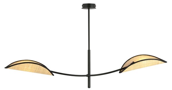Stropní svítidlo LOTUS 2 – černé, hnědá textilní stínidla, 2× E14, šířka 102 cm
