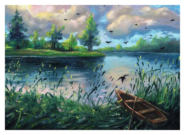 Obraz - Olejomalba, Letní podvečer u jezera (70x50 cm)