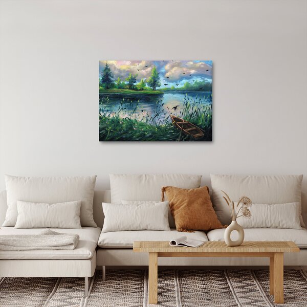 Obraz - Olejomalba, Letní podvečer u jezera (70x50 cm)