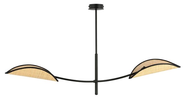 Stropní svítidlo LOTUS 2 – černé, hnědá textilní stínidla, 2× E14, šířka 102 cm