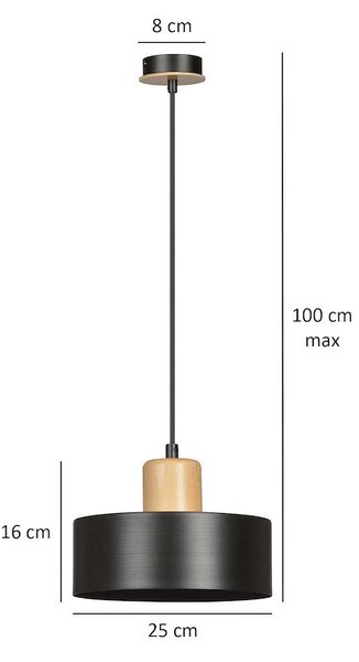 Závěsné svítidlo TORIN 1 – černé, 1× E27, šířka 20 cm