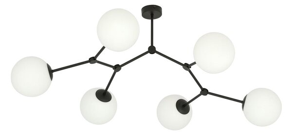 Stropní svítidlo SPACE 6 – černé, opálové sklo, 6× E14, šířka 85 cm