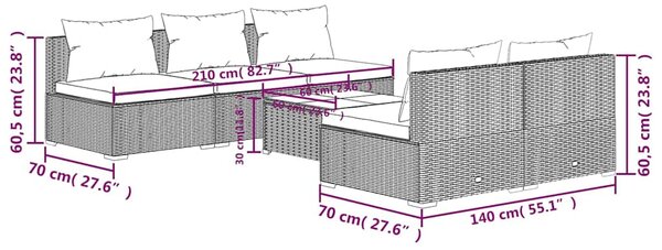 6dílná zahradní sedací souprava s poduškami polyratan černá 3101449
