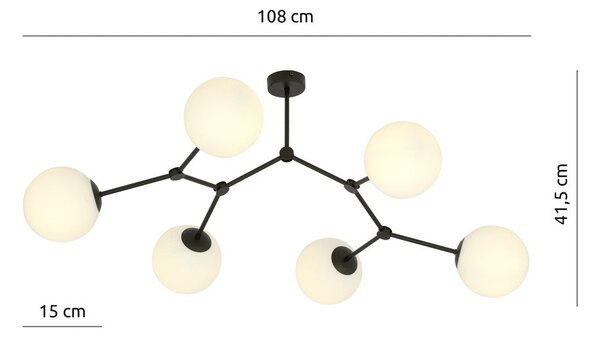 Stropní svítidlo SPACE 6 – černé, opálové sklo, 6× E14, šířka 85 cm