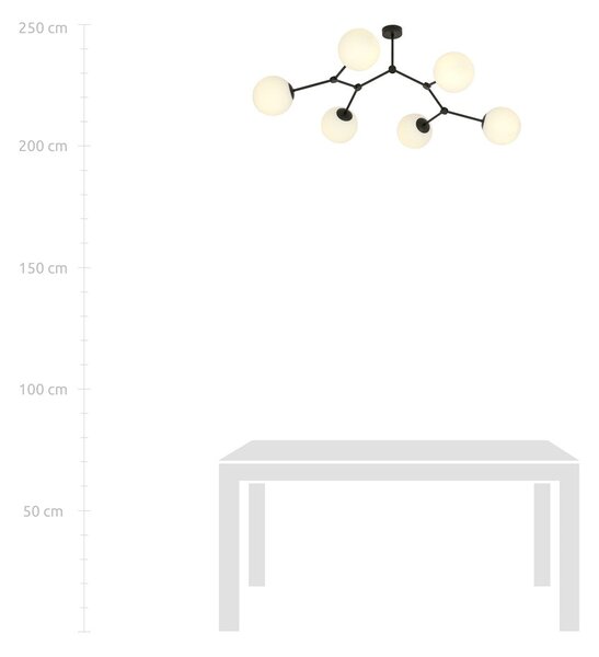 Stropní svítidlo SPACE 6 – černé, opálové sklo, 6× E14, šířka 85 cm