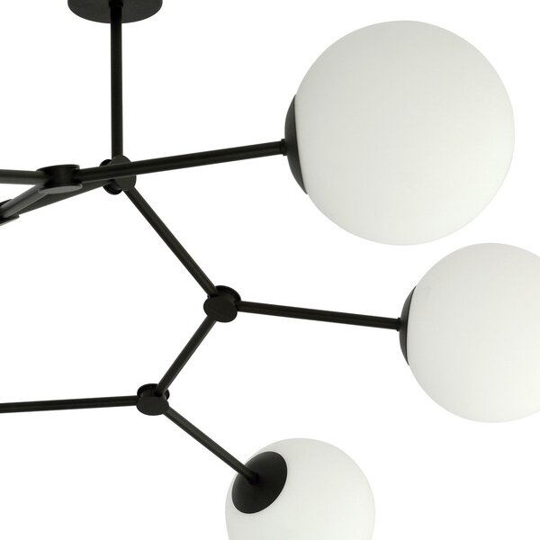 Stropní svítidlo SPACE 6 – černé, opálové sklo, 6× E14, šířka 85 cm