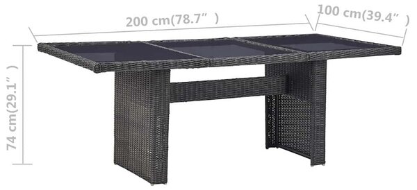 Zahradní jídelní stůl černý 200 x 100 x 74 cm sklo a polyratan 310145