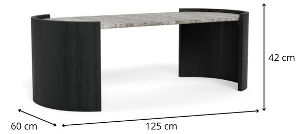 Actona Konferenční stolek Zafra 125 cm z masivu černý mat/šedý mramor lesk