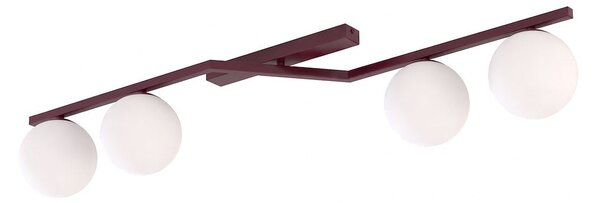 Stropní svítidlo NATON 4 – vínové, opálové sklo, 4× E14, šířka 100 cm