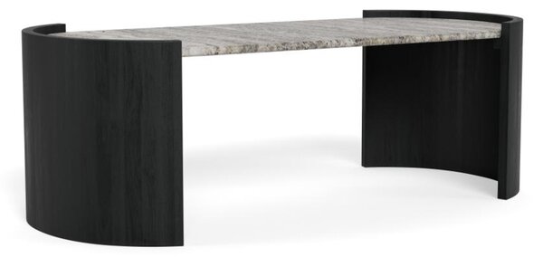 Actona Konferenční stolek Zafra 125 cm z masivu černý mat/šedý mramor lesk