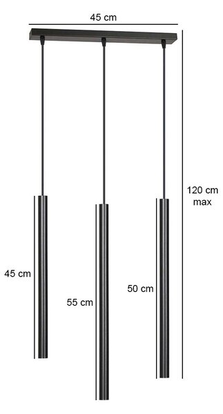 Závěsné svítidlo SELTER 3 – černé, 3× G9, šířka 45 cm