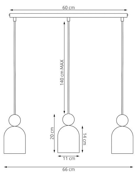 Závěsné svítidlo MESI 3 – bílé, 3× GU10, šířka 66 cm