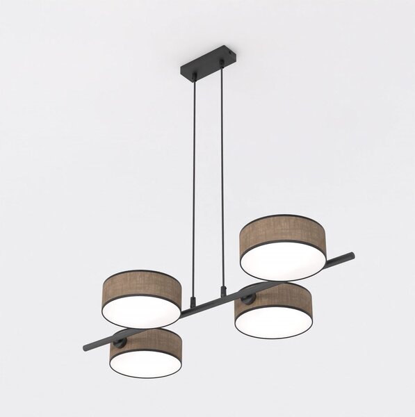 Závěsné svítidlo DRUMZ 4 – hnědé / černé, textilní stínidla, 4× E14, šířka 80 cm
