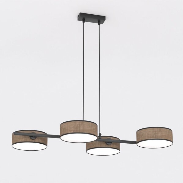 Závěsné svítidlo DRUMZ 4 – hnědé / černé, textilní stínidla, 4× E14, šířka 80 cm