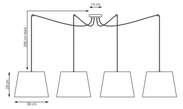 Závěsné svítidlo ASCOT 4 – černé, béžová textilní stínidla, 4× E27, šířka 200 cm