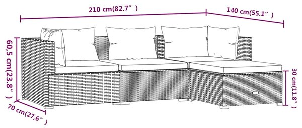 4dílná zahradní sedací souprava s poduškami polyratan černá 3101639