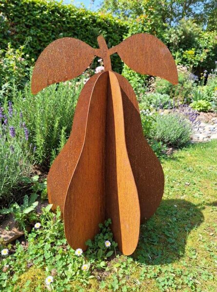 Kovová zahradní dekorace Hruška 3D velká 70 cm corten