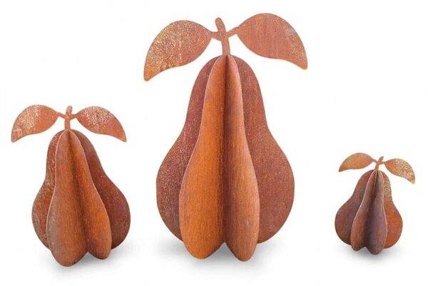 Kovová zahradní dekorace Hruška 3D malá 29 cm corten