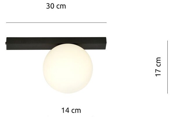 Stropní svítidlo FIT 1 – černé, opálové sklo, 1× E14, šířka 30 cm