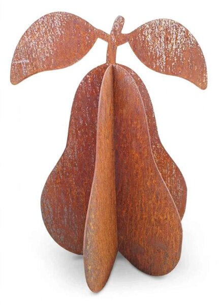Kovová zahradní dekorace Hruška 3D střední 47 cm corten