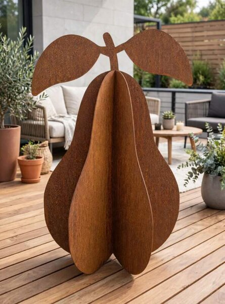 Kovová zahradní dekorace Hruška 3D velká 70 cm corten