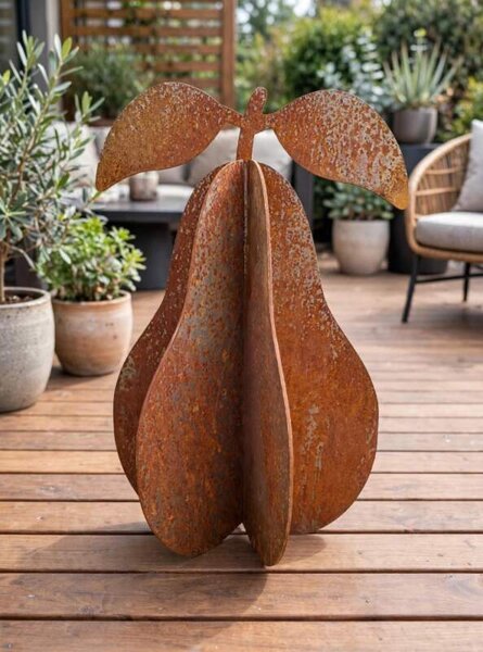 Kovová zahradní dekorace Hruška 3D malá 29 cm corten
