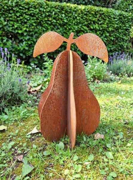 Kovová zahradní dekorace Hruška 3D malá 29 cm corten