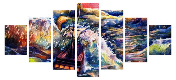 Obraz - Loď na oceánských vlnách, aquarel (210x100 cm)