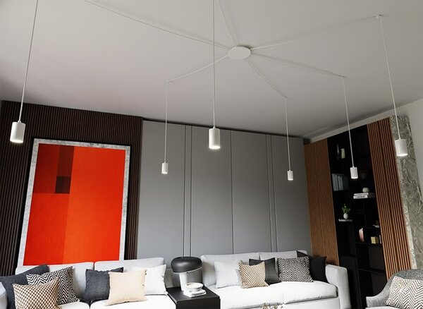 Závěsné svítidlo TRAKER 6 – bílé, 6× GU10, šířka 300 cm