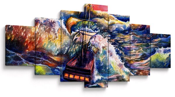Obraz - Loď na oceánských vlnách, aquarel (210x100 cm)