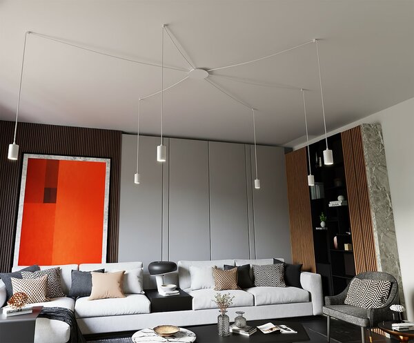Závěsné svítidlo TRAKER 6 – bílé, 6× GU10, šířka 300 cm