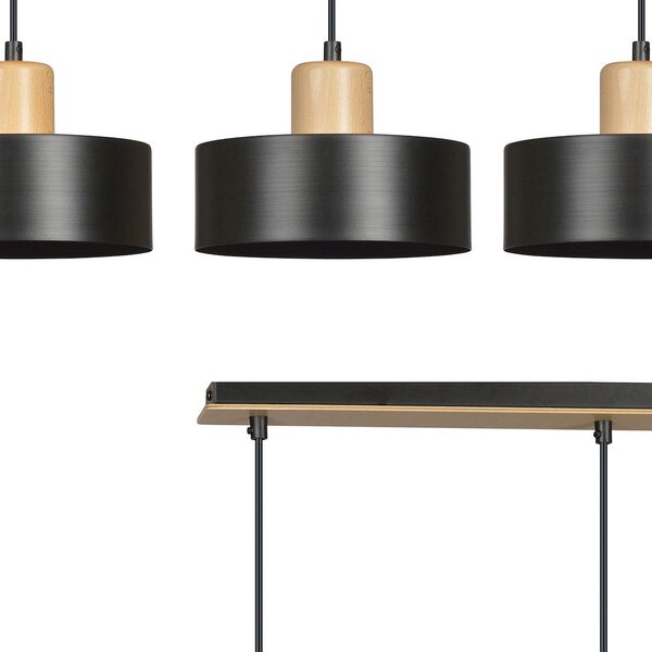 Závěsné svítidlo TORIN 3 – černé, 3× E27, šířka 80 cm