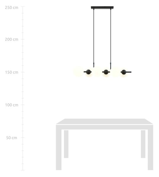 Závěsné svítidlo RORY 6 – černé, opálové sklo, 6× E14, šířka 95 cm