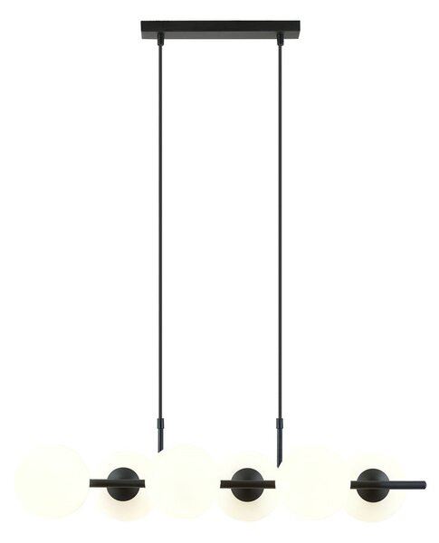 Závěsné svítidlo RORY 6 – černé, opálové sklo, 6× E14, šířka 95 cm