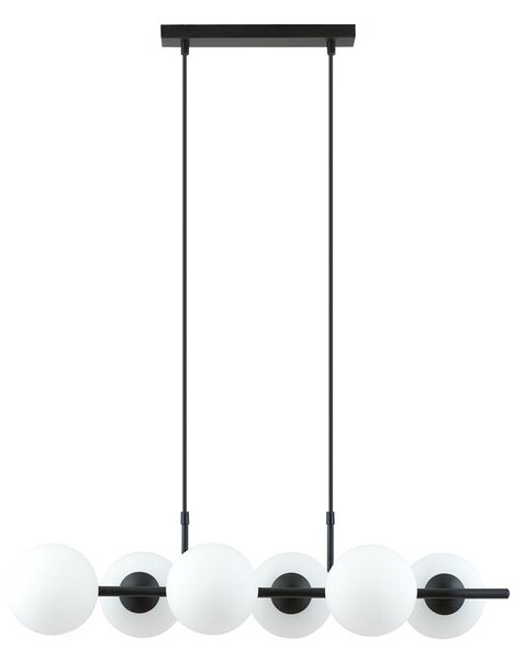 Závěsné svítidlo RORY 6 – černé, opálové sklo, 6× E14, šířka 95 cm