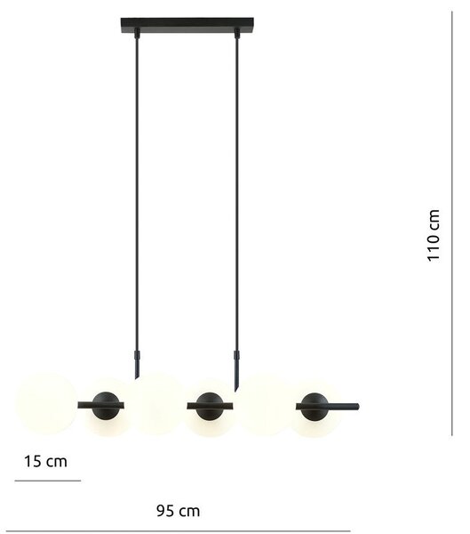 Závěsné svítidlo RORY 6 – černé, opálové sklo, 6× E14, šířka 95 cm