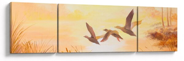 Obraz - Jeřábi při západu slunce (170x50 cm)