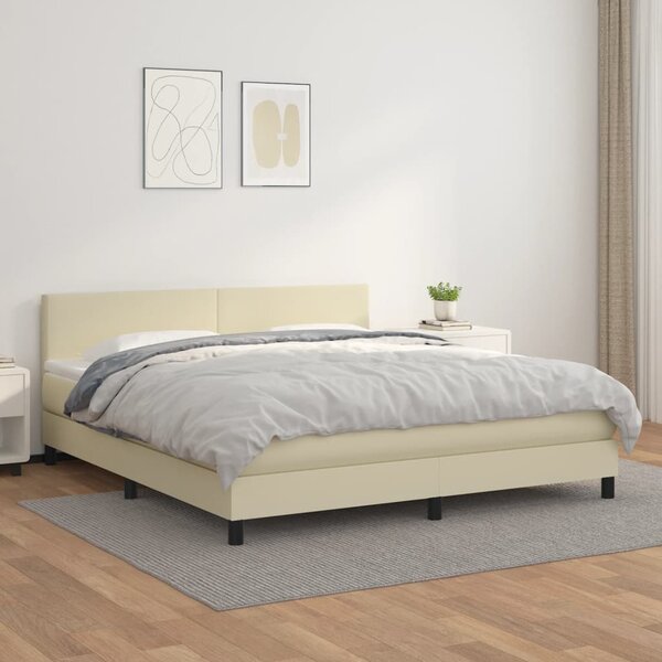 Box spring postel s matrací krémová 160x200 cm umělá kůže 3141013