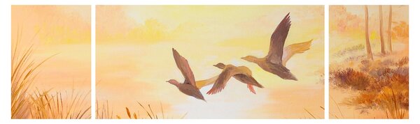 Obraz - Jeřábi při západu slunce (170x50 cm)